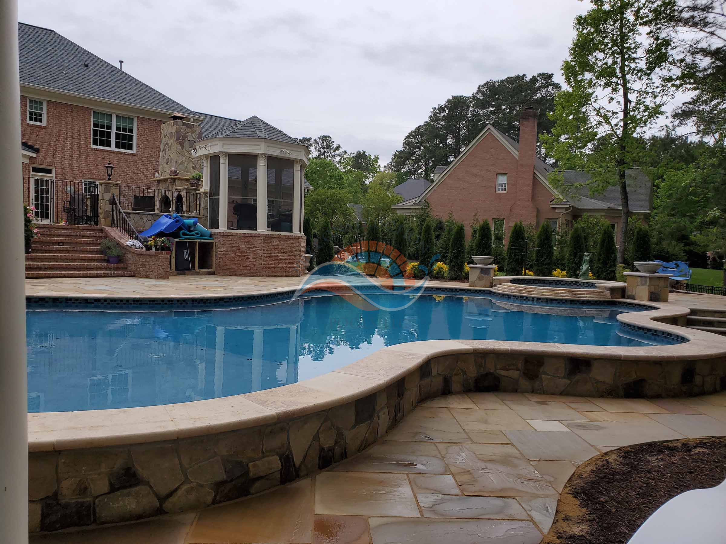 Custom Gunite Pool with Raised Beam and Stone Coping | Central Virginia